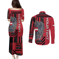 Personalized Austria Couples Matching Puletasi and Long Sleeve Button Shirt Black Eagle Badge With Patterns - Wonder Print Shop