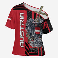 Personalized Austria Cross Shoulder Shirt Black Eagle Badge With Patterns - Wonder Print Shop