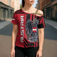 Personalized Austria Cross Shoulder Shirt Black Eagle Badge With Patterns - Wonder Print Shop