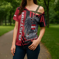 Personalized Austria Cross Shoulder Shirt Black Eagle Badge With Patterns - Wonder Print Shop