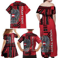 Personalized Austria Family Matching Off Shoulder Maxi Dress and Hawaiian Shirt Black Eagle Badge With Patterns - Wonder Print Shop