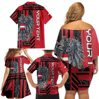 Personalized Austria Family Matching Off Shoulder Short Dress and Hawaiian Shirt Black Eagle Badge With Patterns - Wonder Print Shop