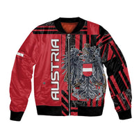Personalized Austria Sleeve Zip Bomber Jacket Black Eagle Badge With Patterns - Wonder Print Shop