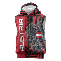 Personalized Austria Sleeveless Zip Hoodie Black Eagle Badge With Patterns - Wonder Print Shop