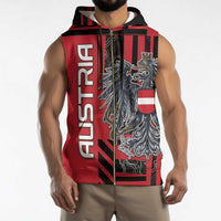 Personalized Austria Sleeveless Zip Hoodie Black Eagle Badge With Patterns - Wonder Print Shop