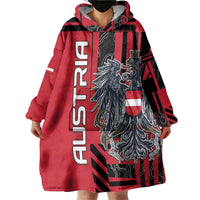 Personalized Austria Wearable Blanket Hoodie Black Eagle Badge With Patterns - Wonder Print Shop