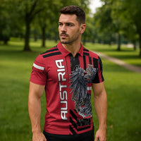 Personalized Austria Zipper Polo Shirt Black Eagle Badge With Patterns - Wonder Print Shop