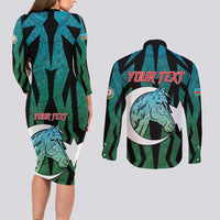 Personalized Azerbaijan Couples Matching Long Sleeve Bodycon Dress and Long Sleeve Button Shirt Karabakh Horse Tattoo - Wonder Print Shop