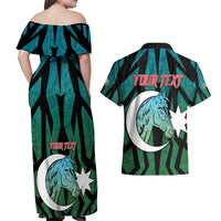 Personalized Azerbaijan Couples Matching Off Shoulder Maxi Dress and Hawaiian Shirt Karabakh Horse Tattoo - Wonder Print Shop