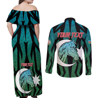 Personalized Azerbaijan Couples Matching Off Shoulder Maxi Dress and Long Sleeve Button Shirt Karabakh Horse Tattoo - Wonder Print Shop