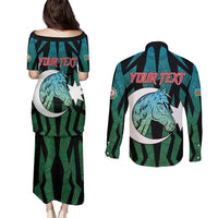 Personalized Azerbaijan Couples Matching Puletasi and Long Sleeve Button Shirt Karabakh Horse Tattoo - Wonder Print Shop