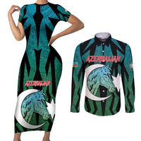Personalized Azerbaijan Couples Matching Short Sleeve Bodycon Dress and Long Sleeve Button Shirt Karabakh Horse Tattoo - Wonder Print Shop