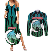 Personalized Azerbaijan Couples Matching Summer Maxi Dress and Long Sleeve Button Shirt Karabakh Horse Tattoo - Wonder Print Shop