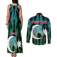 Personalized Azerbaijan Couples Matching Tank Maxi Dress and Long Sleeve Button Shirt Karabakh Horse Tattoo - Wonder Print Shop