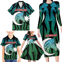 Personalized Azerbaijan Family Matching Long Sleeve Bodycon Dress and Hawaiian Shirt Karabakh Horse Tattoo - Wonder Print Shop