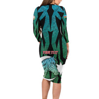 Personalized Azerbaijan Long Sleeve Bodycon Dress Karabakh Horse Tattoo - Wonder Print Shop