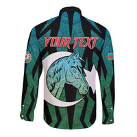 Personalized Azerbaijan Long Sleeve Button Shirt Karabakh Horse Tattoo - Wonder Print Shop