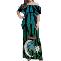 Personalized Azerbaijan Off Shoulder Maxi Dress Karabakh Horse Tattoo - Wonder Print Shop
