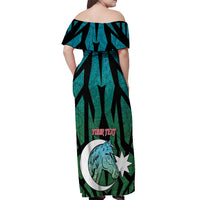 Personalized Azerbaijan Off Shoulder Maxi Dress Karabakh Horse Tattoo - Wonder Print Shop