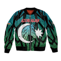 Personalized Azerbaijan Sleeve Zip Bomber Jacket Karabakh Horse Tattoo - Wonder Print Shop