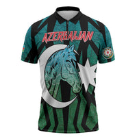 Personalized Azerbaijan Zipper Polo Shirt Karabakh Horse Tattoo - Wonder Print Shop