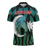 Personalized Azerbaijan Zipper Polo Shirt Karabakh Horse Tattoo - Wonder Print Shop