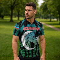 Personalized Azerbaijan Zipper Polo Shirt Karabakh Horse Tattoo - Wonder Print Shop