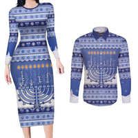 Hanukkah Christmas Couples Matching Long Sleeve Bodycon Dress and Long Sleeve Button Shirt Love And Lights - Wonder Print Shop