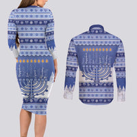 Hanukkah Christmas Couples Matching Long Sleeve Bodycon Dress and Long Sleeve Button Shirt Love And Lights - Wonder Print Shop