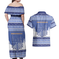 Hanukkah Christmas Couples Matching Off Shoulder Maxi Dress and Hawaiian Shirt Love And Lights - Wonder Print Shop