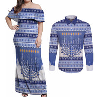 Hanukkah Christmas Couples Matching Off Shoulder Maxi Dress and Long Sleeve Button Shirt Love And Lights - Wonder Print Shop