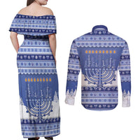 Hanukkah Christmas Couples Matching Off Shoulder Maxi Dress and Long Sleeve Button Shirt Love And Lights - Wonder Print Shop