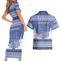 Hanukkah Christmas Couples Matching Short Sleeve Bodycon Dress and Hawaiian Shirt Love And Lights - Wonder Print Shop