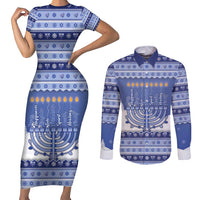 Hanukkah Christmas Couples Matching Short Sleeve Bodycon Dress and Long Sleeve Button Shirt Love And Lights - Wonder Print Shop