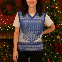 Hanukkah Christmas Knitted V-Neck Vest Love And Lights - Wonder Print Shop