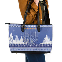 Hanukkah Christmas Leather Tote Bag Love And Lights - Wonder Print Shop