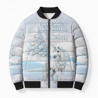 Magical Christmas Bomber Puffer Jacket Unicorn With Cotton Candy Xmas Tree - Wonder Print Shop