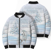 Magical Christmas Bomber Puffer Jacket Unicorn With Cotton Candy Xmas Tree - Wonder Print Shop