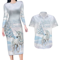 Magical Christmas Couples Matching Long Sleeve Bodycon Dress and Hawaiian Shirt Unicorn With Cotton Candy Xmas Tree - Wonder Print Shop