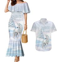 Magical Christmas Couples Matching Mermaid Dress and Hawaiian Shirt Unicorn With Cotton Candy Xmas Tree - Wonder Print Shop