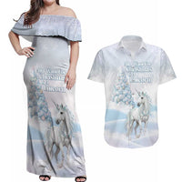 Magical Christmas Couples Matching Off Shoulder Maxi Dress and Hawaiian Shirt Unicorn With Cotton Candy Xmas Tree - Wonder Print Shop