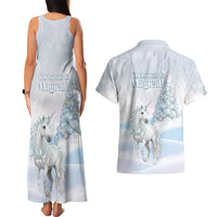 Magical Christmas Couples Matching Tank Maxi Dress and Hawaiian Shirt Unicorn With Cotton Candy Xmas Tree - Wonder Print Shop