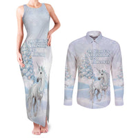 Magical Christmas Couples Matching Tank Maxi Dress and Long Sleeve Button Shirt Unicorn With Cotton Candy Xmas Tree - Wonder Print Shop