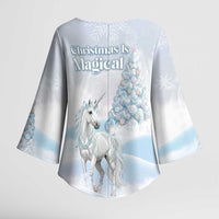 Magical Christmas Kimono Sleeve Blouse Unicorn With Cotton Candy Xmas Tree - Wonder Print Shop
