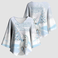 Magical Christmas Kimono Sleeve Blouse Unicorn With Cotton Candy Xmas Tree - Wonder Print Shop