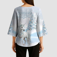 Magical Christmas Kimono Sleeve Blouse Unicorn With Cotton Candy Xmas Tree - Wonder Print Shop