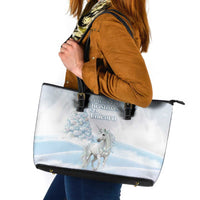 Magical Christmas Leather Tote Bag Unicorn With Cotton Candy Xmas Tree - Wonder Print Shop