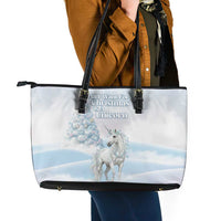 Magical Christmas Leather Tote Bag Unicorn With Cotton Candy Xmas Tree - Wonder Print Shop