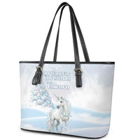 Magical Christmas Leather Tote Bag Unicorn With Cotton Candy Xmas Tree - Wonder Print Shop
