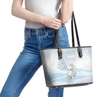 Magical Christmas Leather Tote Bag Unicorn With Cotton Candy Xmas Tree - Wonder Print Shop